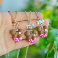Кулон для троих друзей "Best Friends Forever. Пончики ушки Микки ярко розовые"